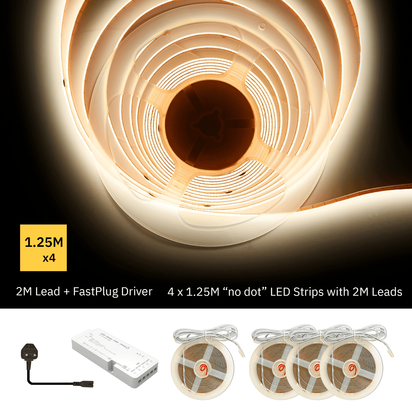 5mm 2.5M COB LED Strip Light (Dot Free) Kit With QuickConnect Driver, 12V