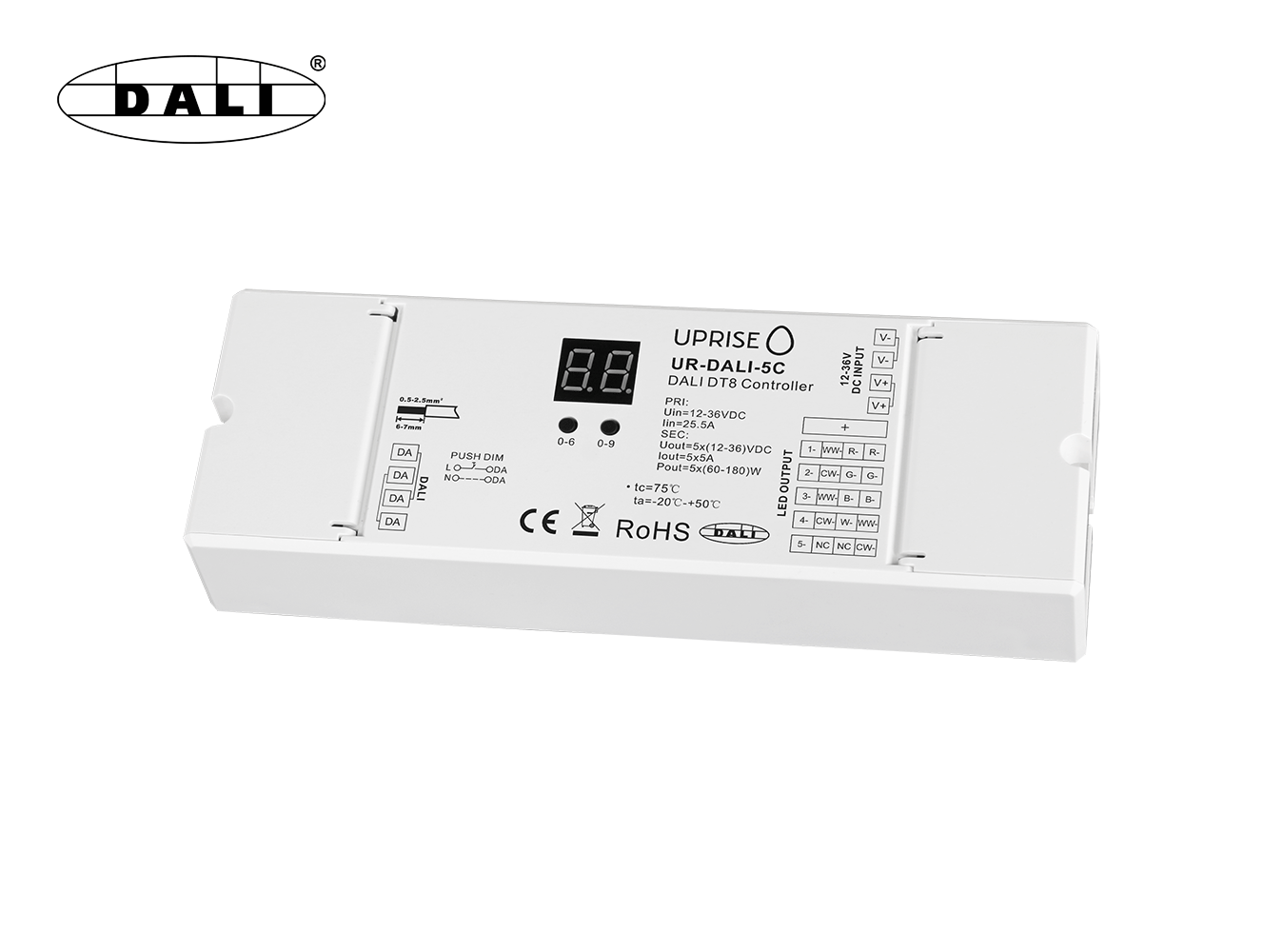 DALI 5CH LED DT8 Dimmer For RGBCW (12V-36V) Diagonal Overview 2