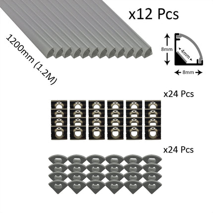 6pcs Pack Micro Corner LED Profiles 8mm Silver / Black Finish & Semi Clear Diffuser