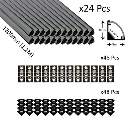 6pcs Pack Micro Corner LED Profiles 8mm Silver / Black Finish & Semi Clear Diffuser