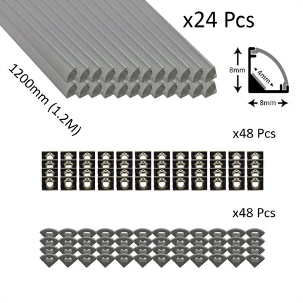 6pcs Pack Micro Corner LED Profiles 8mm Silver / Black Finish & Semi Clear Diffuser
