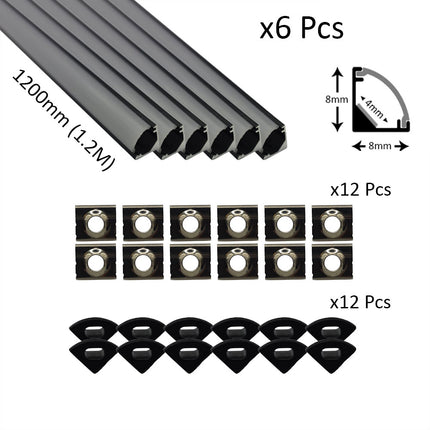 6pcs Pack Micro Corner LED Profiles 8mm Silver / Black Finish & Semi Clear Diffuser