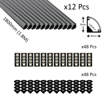 6pcs Pack Micro Corner LED Profiles 8mm Silver / Black Finish & Semi Clear Diffuser