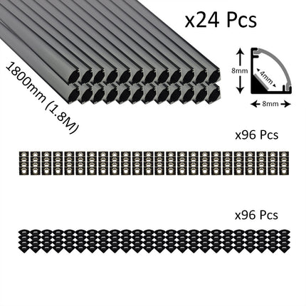 6pcs Pack Micro Corner LED Profiles 8mm Silver / Black Finish & Semi Clear Diffuser