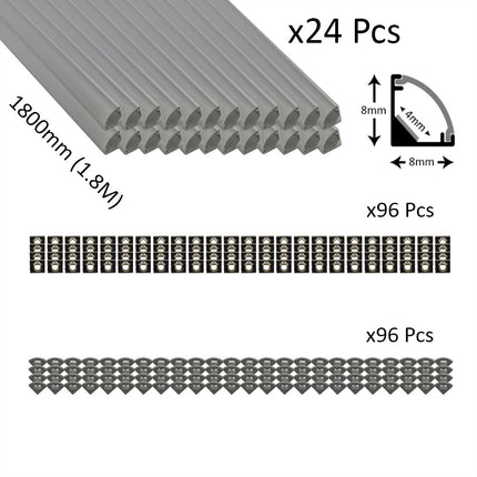 6pcs Pack Micro Corner LED Profiles 8mm Silver / Black Finish & Semi Clear Diffuser