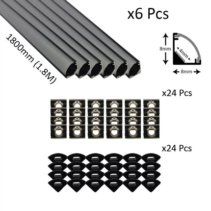 6pcs Pack Micro Corner LED Profiles 8mm Silver / Black Finish & Semi Clear Diffuser