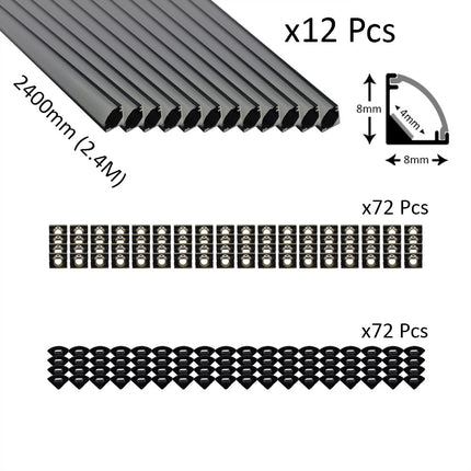 6pcs Pack Micro Corner LED Profiles 8mm Silver / Black Finish & Semi Clear Diffuser