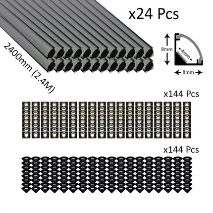 6pcs Pack Micro Corner LED Profiles 8mm Silver / Black Finish & Semi Clear Diffuser
