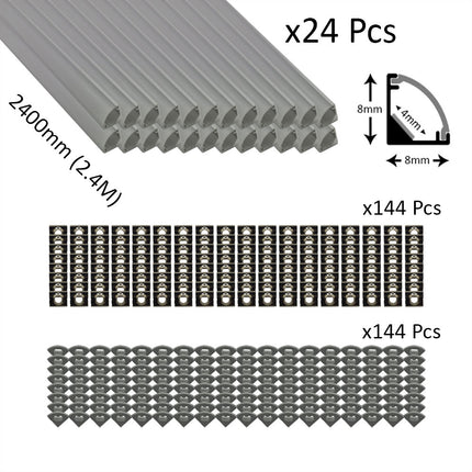 6pcs Pack Micro Corner LED Profiles 8mm Silver / Black Finish & Semi Clear Diffuser