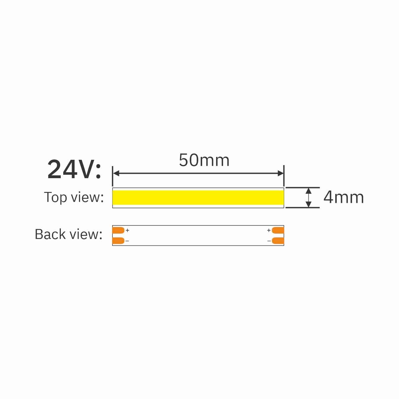 main product dimensions for 12v 4mm seamless cob led tape 5w pro 24V 1280px