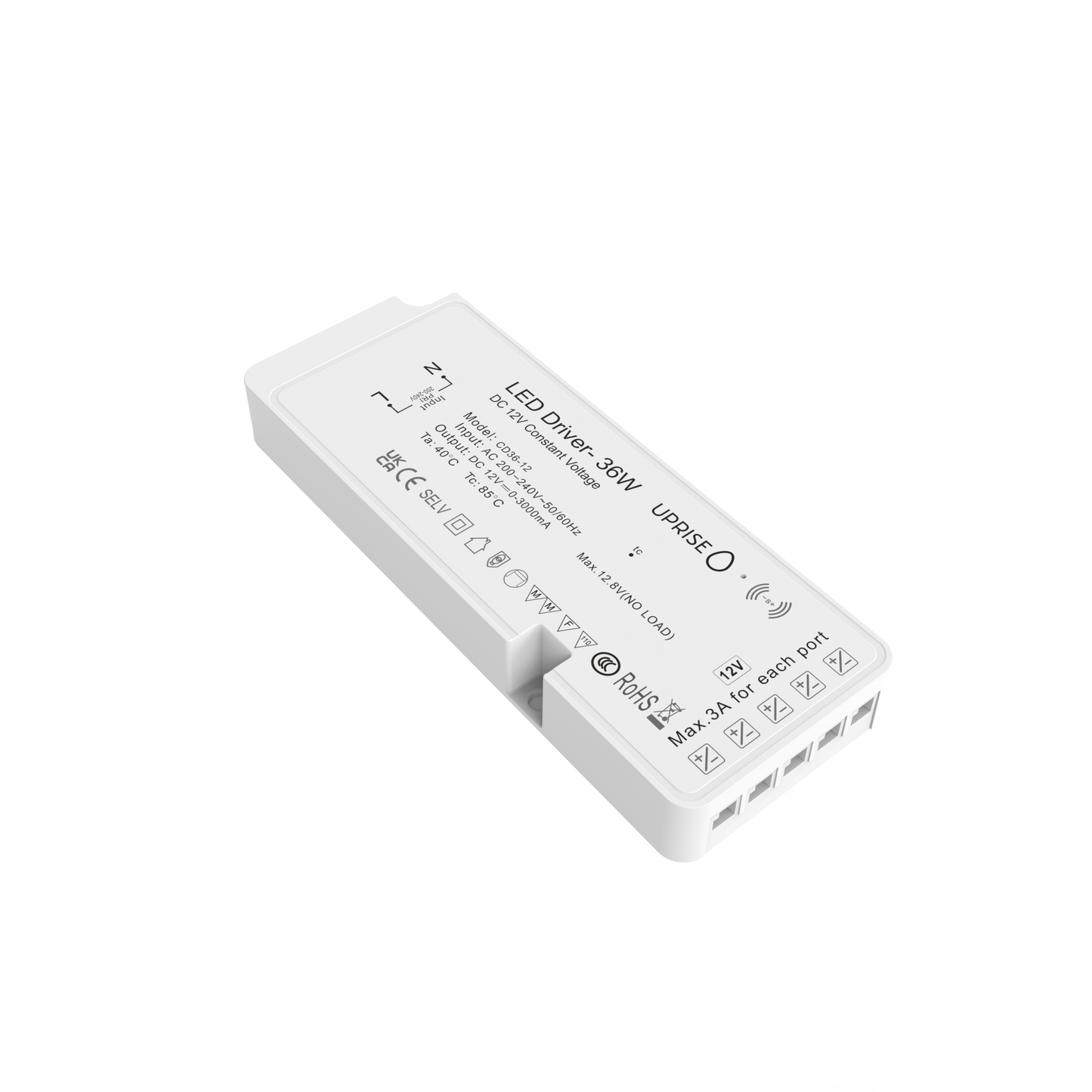 36W 12V Cabinet LED Driver (5 way distributor built in) with 1M UK to 7 mains lead.