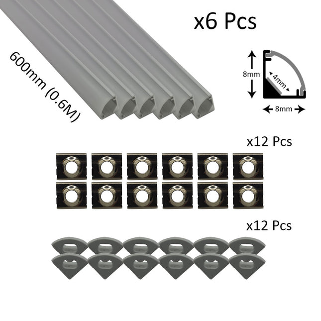 6pcs Pack Micro Corner LED Profiles 8mm