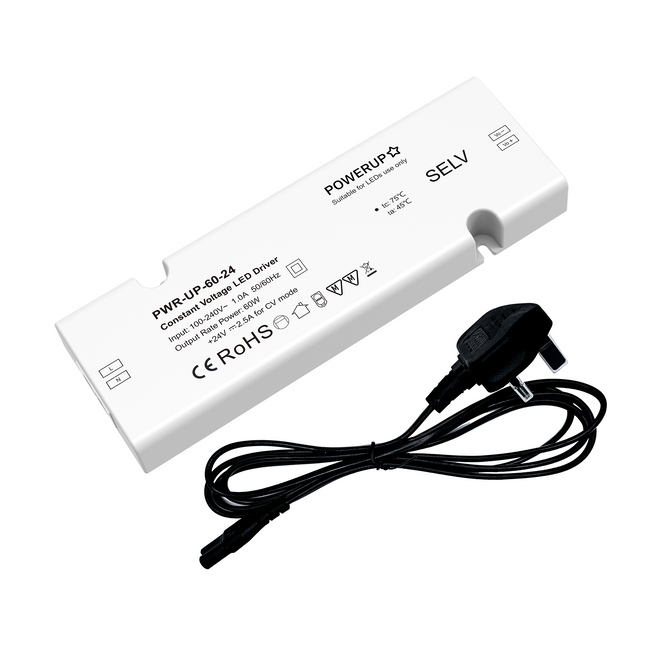 60W Furniture LED Driver (24V), 2M C7 to Mains Lead