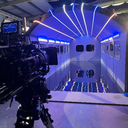 RGBW Seamless LED strip within TV stage set. Blue and white colours demonstrated.