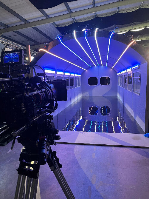 RGBW Seamless LED strip within TV stage set. Blue and white colours demonstrated.