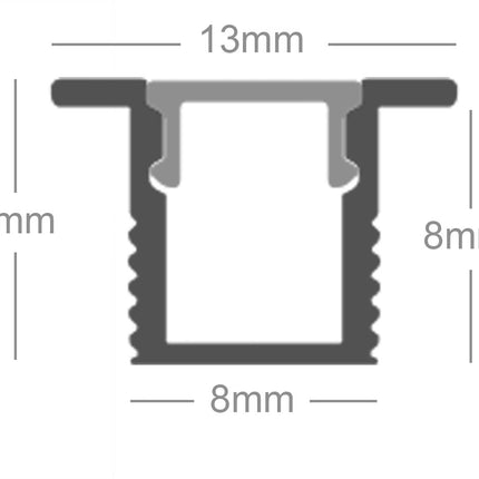 8mm by 8mm cutout micro recessed LED profile dimensions.
