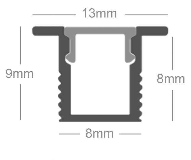 8mm by 8mm cutout micro recessed LED profile dimensions.