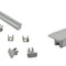 Silver micro recessed LED profile with accessories. 8mm x 8mm recessed LED profile with end caps completed.