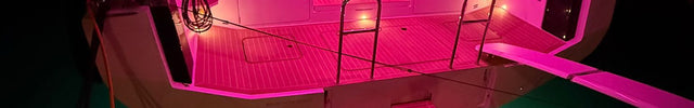 RGBCCT IP65 COB LED strip mounted within bespoke yacht design (underside cover/canopy). Providing a seamless, no dot visual effect in magenta. 