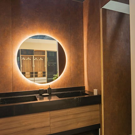 Circular mirror with warm white 2700K COB LED strips 24V IP65 Heatshrink