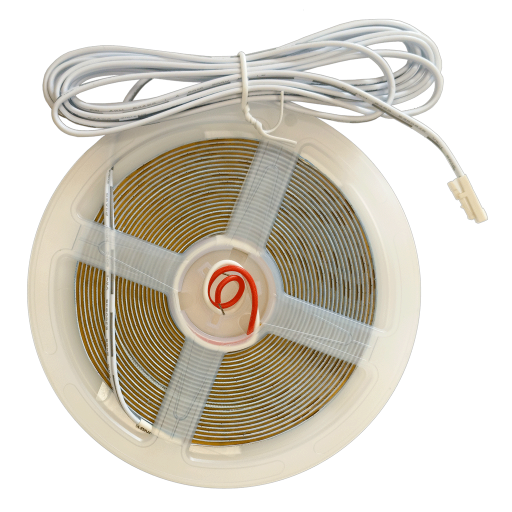 12V 5M COB LED tape light 3000K warm white with 2000mm lead and micro dupont connector.