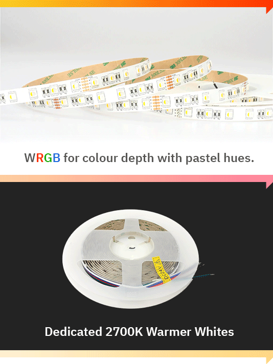 12mm PRO RGBW (2700K) LED Tape 60LED per meter (19.2W/M) SMD5050 (White PCB) 24V