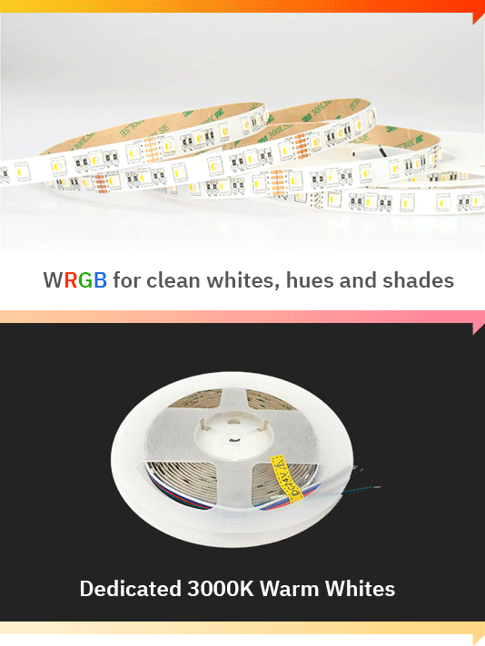 12mm RGBW (3000K) LED Tape 60LED per meter (19.2W/M) SMD5050 (White PCB) 24V