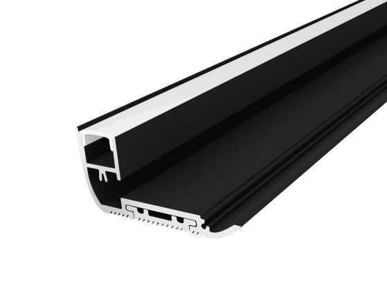 1M Black Stair Nosing Aluminium 65mm with a Semi Clear PC Cover For LED Tape