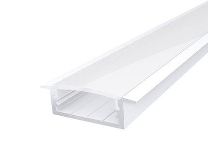 1M Slim Aluminium LED Channel 23mm with a Semi Clear Diffuser for Recessed Applications White Finish