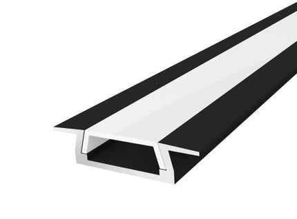 1M Slim Aluminium LED Profile 15mm for recessed applications with an Opal Diffuser Black Finish