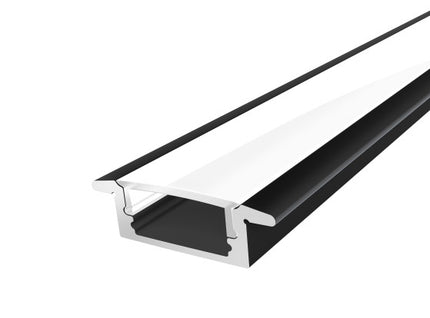 1M Slim Recessed Aluminium LED Channel 17mm Black with an Opal Diffuser for flexible LED Strips