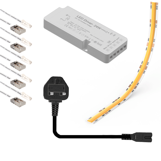 12V 2500mm Seamless COB LED Tape Kit With Plug & Play Driver