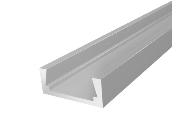 2M Slim Surface Base 15mm for LED Strip Lighting finished in Silver