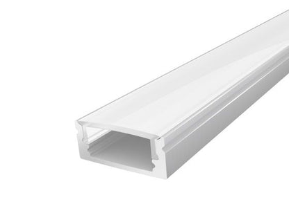 2M Slim Surface Mounted Aluminium Profile 17mm with a Semi Clear Diffuser Silver Finish