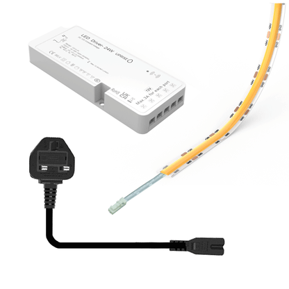 12V 500mm Seamless 3000K IP65 COB LED Tape Trial Kit With Plug & Play Driver