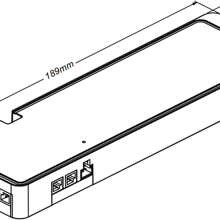 60W 24V 6 Output Cabinet LED Driver Dimensions. Includes 5 Amp Connector and 3P VHB sensor port.