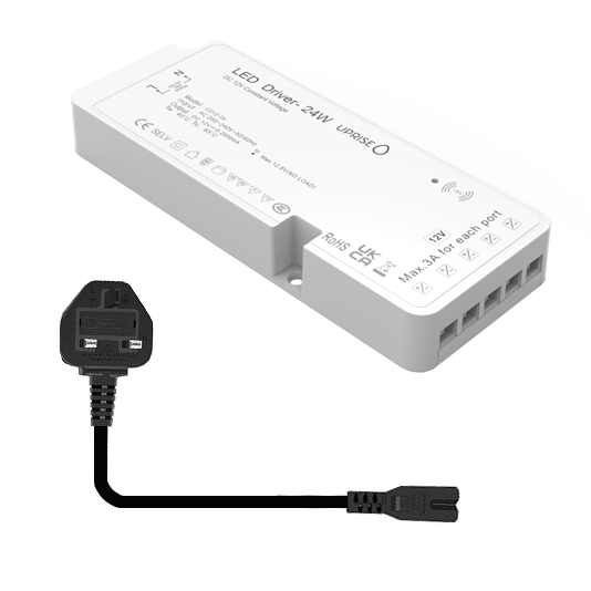 24W 12V 5 output cabinet LED Driver with C7 UK mains lead
