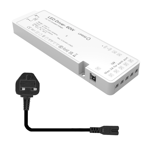 60W 12V 6 output cabinet LED Driver with C7 Mains Lead