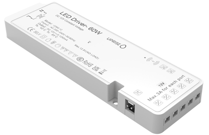 60W 12V 6 output cabinet LED Driver showing micro connection ports