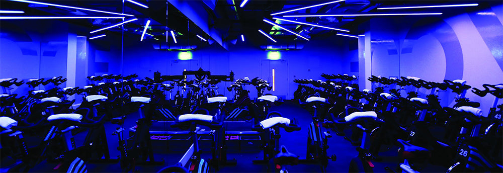 RGB digital LED tape used within gym spin studio. Blue effect