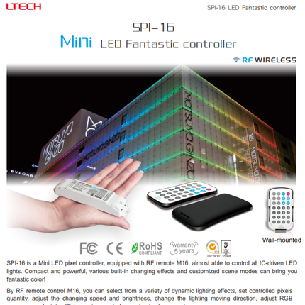 SPI-16 Mini LED LED Controller LTECH Digital Pixel Controller Inc RF Remote