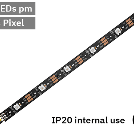 RGB Digital Pixel LED Tape 30LED 5V Black PCB. IP20