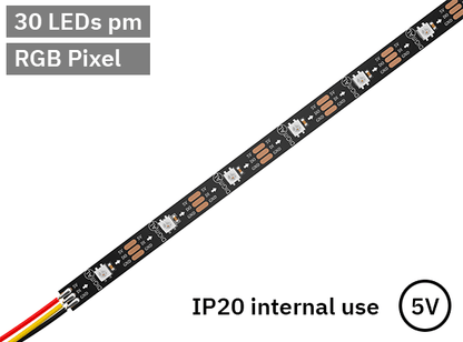 RGB Digital Pixel LED Tape 30LED 5V Black PCB. IP20