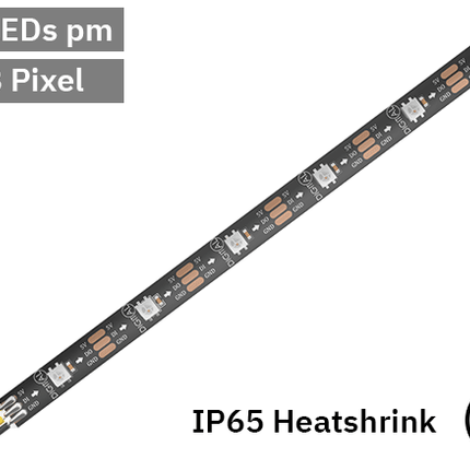 RGB Digital Pixel LED Tape 30LED 5V Black PCB. IP65 heatshrink