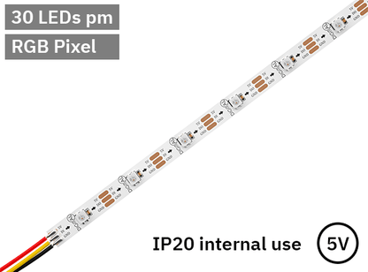 RGB Digital Pixel LED Tape 30LED 5V White PCB. IP20