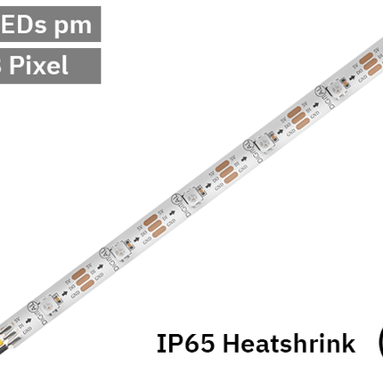 RGB Digital Pixel LED Tape 30LED 5V White PCB. IP65 heat shrink