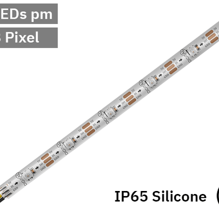 RGB Digital Pixel LED Tape 30LED 5V White PCB. IP65 Silicone