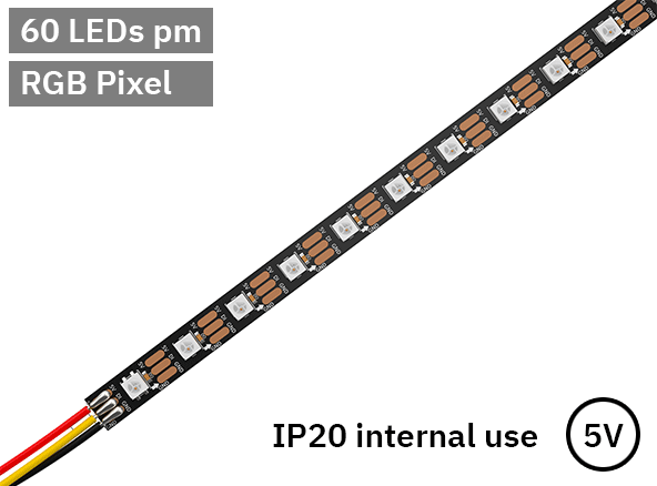 RGB Digital Pixel LED Tape 60LED 5V Black PCB. IP20