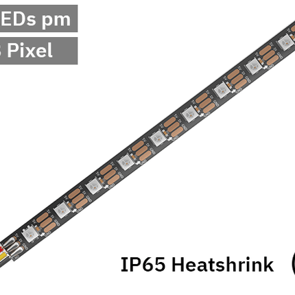 RGB Digital Pixel LED Tape 60LED 5V Black PCB. IP65 heatshrink.