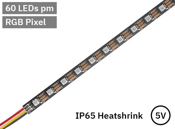RGB Digital Pixel LED Tape 60LED 5V Black PCB. IP65 heatshrink.